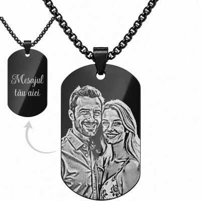 Colier Personalizat Army Inox Negru Lantisor 70cm| Gravura Laser Poza si Mesaj