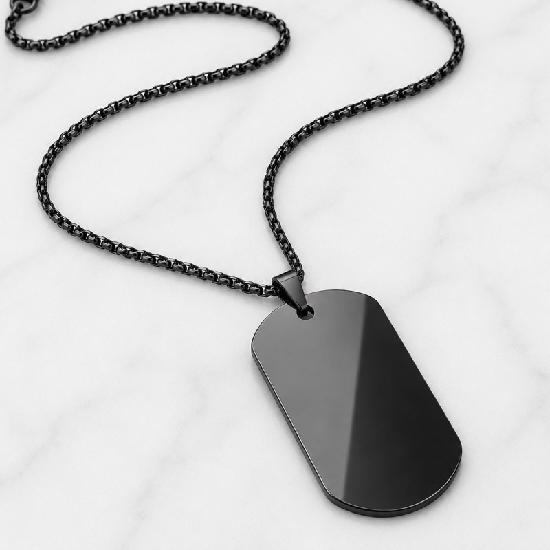                 Colier Personalizat Army Inox Negru Lantisor 70cm| Gravura Laser Poza si Mesaj
               