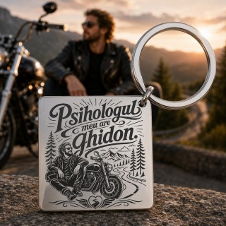 Breloc Inox „Psihologul Meu Are Ghidon” | Cadou pentru Motocicliști