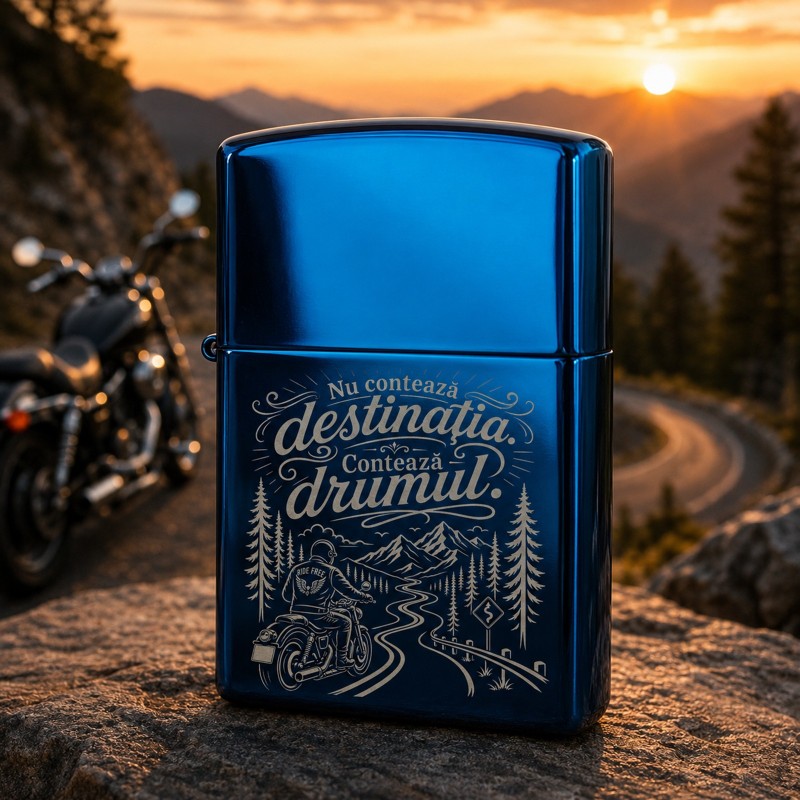                  Brichetă Gravată „Nu contează destinația. Contează drumul.” | Cadou pentru motocicliști
               