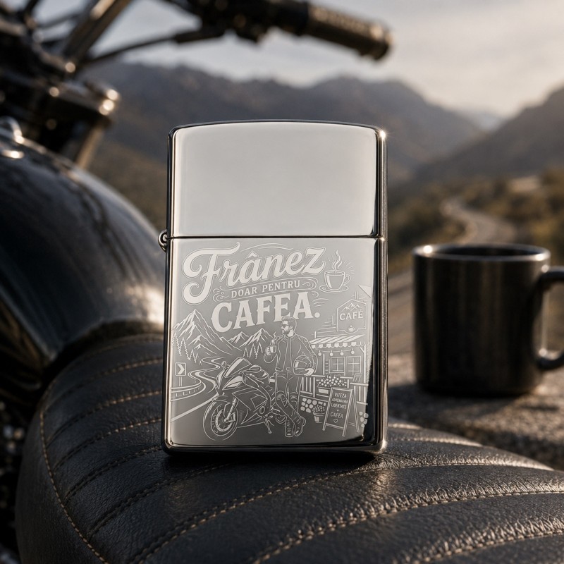 Brichetă Gravată „Frânez doar pentru cafea” | Cadou pentru motocicliști