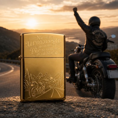 Brichetă Gravată Aurie „Nu mă urmărește nimeni. Mă distrez” | Cadou pentru motocicliști