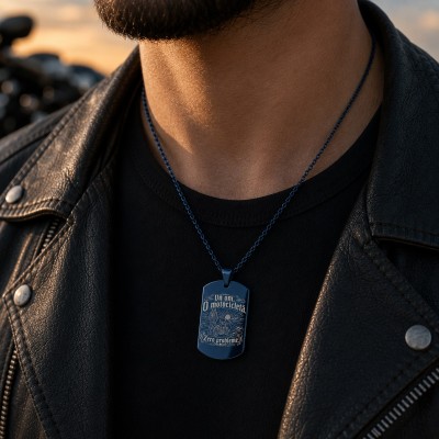 Colier Army Inox Blue „Un om O motocicletă Zero probleme”| Cadou pentru motocicliști