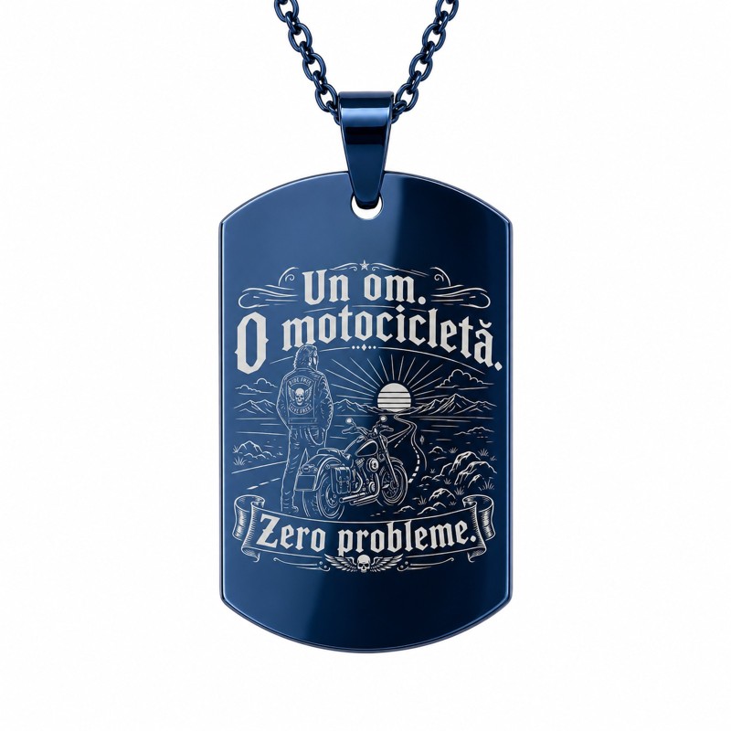                  Colier Army Inox Blue „Un om O motocicletă Zero probleme”| Cadou pentru motocicliști
               