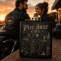 Ploscă inox 200ml gravată „Plec doar o oră.” | Cadou pentru motocicliști