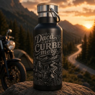 Termos negru inox 500ml „Dacă are curbe, merg” | Cadou pentru motocicliști