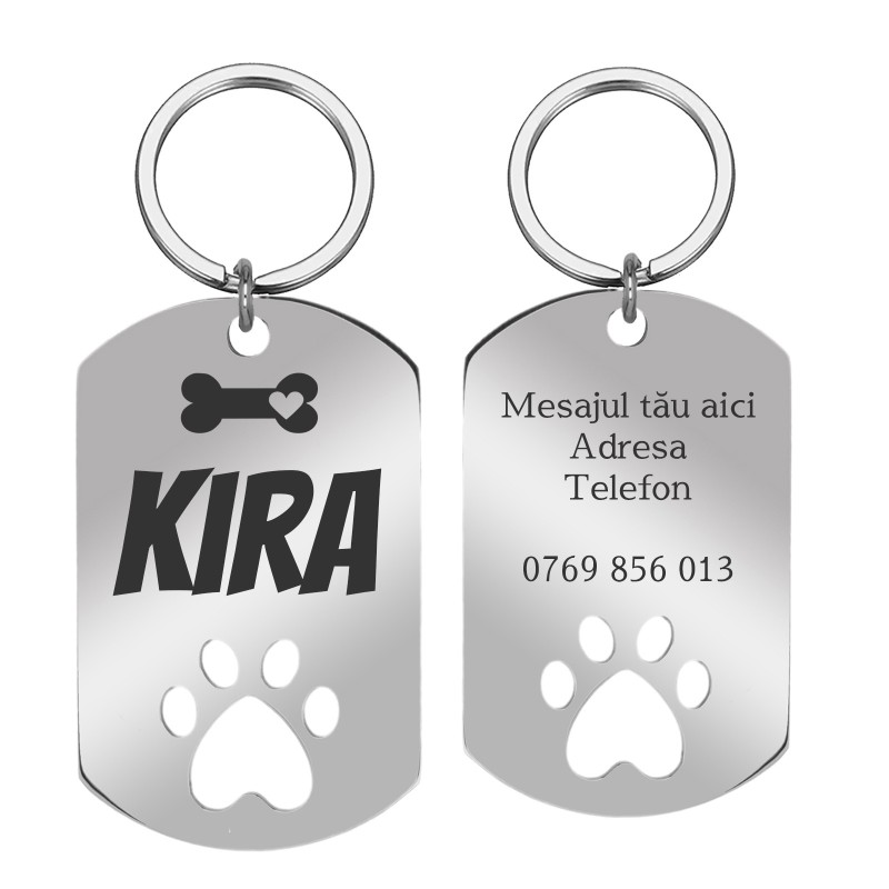 Medalion Personalizat Army Labuta Inox Argintiu Nume Mesaj Telefon | Caini Talie Mare