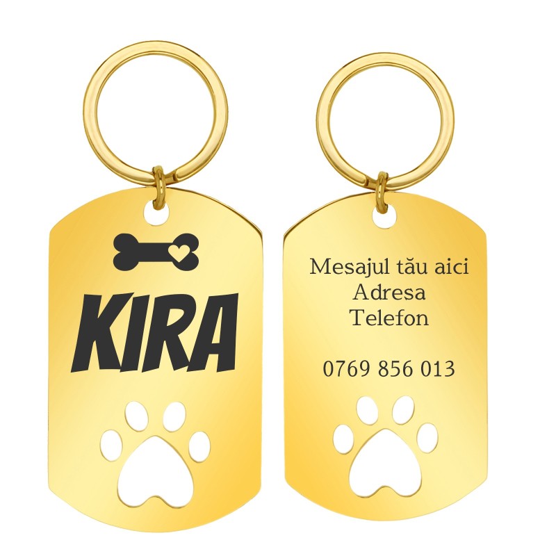 Medalion Personalizat Army Labuta Inox Auriu Nume Mesaj Telefon | Caini Talie Mare