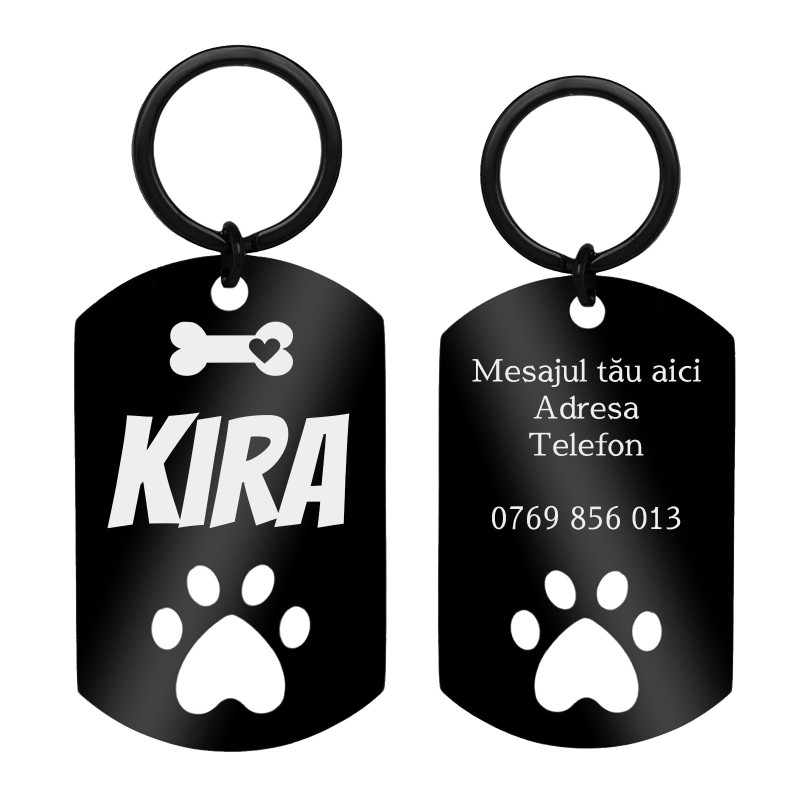                  Medalion Personalizat Army Labuta Inox Negru Nume Mesaj Telefon | Caini Talie Mare
               