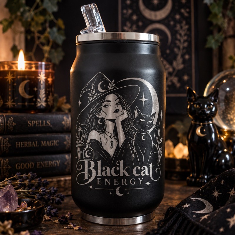                  Cană termos tip doză 350ml "Black Cat Energy" | Spooky but Cute Collection
               