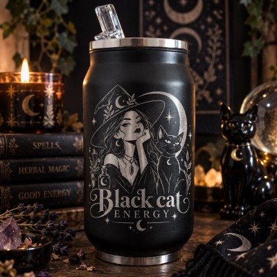 Cană termos tip doză 350ml "Black Cat Energy" | Spooky but Cute Collection