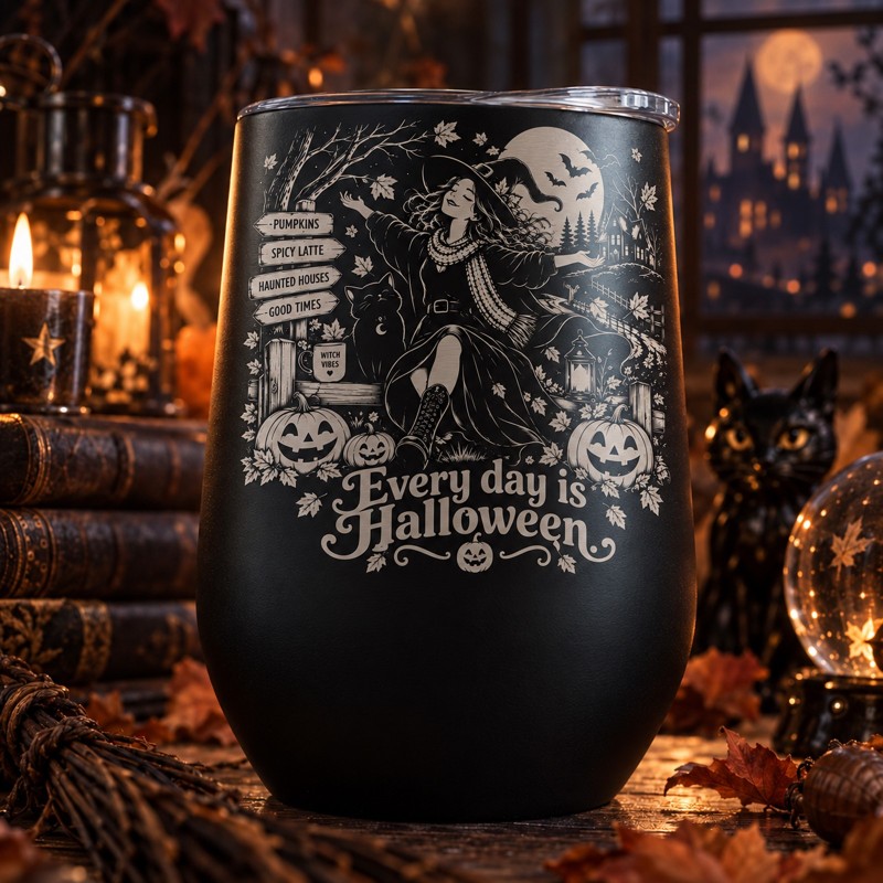 Cană termos tip pahar de vin 360ml "Every Day Is Halloween" | Spooky but Cute Collection