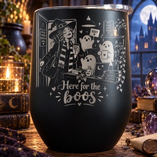 Cană termos tip pahar de vin 360ml "Here for the Boos" | Spooky but Cute Collection