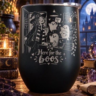 Cană termos tip pahar de vin 360ml "Here for the Boos" | Spooky but Cute Collection