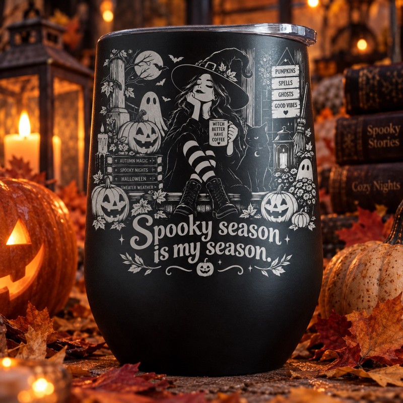 Cană termos tip pahar de vin 360ml "Spooky Season Is My Season" | Spooky but Cute Collection