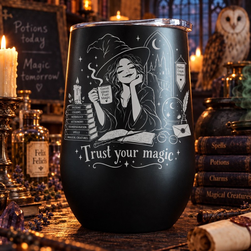                  Cană termos tip pahar de vin 360ml "Trust Your Magic" | Spooky but Cute Collection
               