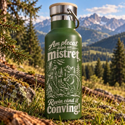 Termos Inox Kaki 500ml „Am plecat după un mistreț. Revin când îl conving!” | Cadou pentru Vânători