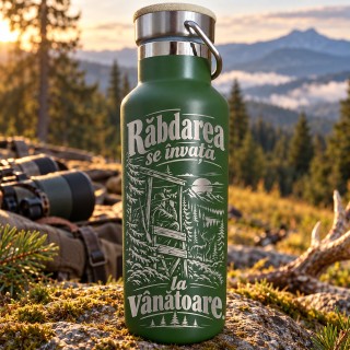 Termos Inox Kaki 500ml „Răbdarea se învață la vânătoare.” | Cadou pentru Vânători
