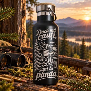 Termos Inox Black 500ml „Dacă mă cauți, sunt la pândă.” | Cadou pentru Vânători