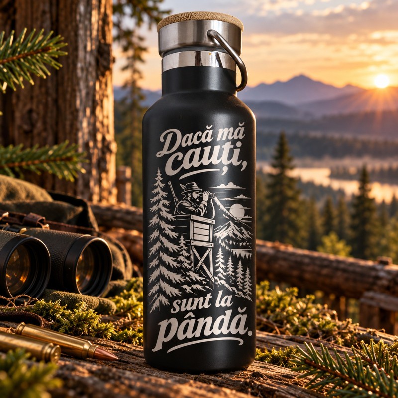                  Termos Inox Black 500ml „Dacă mă cauți, sunt la pândă.” | Cadou pentru Vânători
               