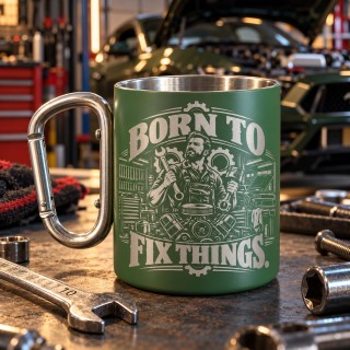 Cană verde 200ml gravată „Born to Fix Things” | Cadou mecanic