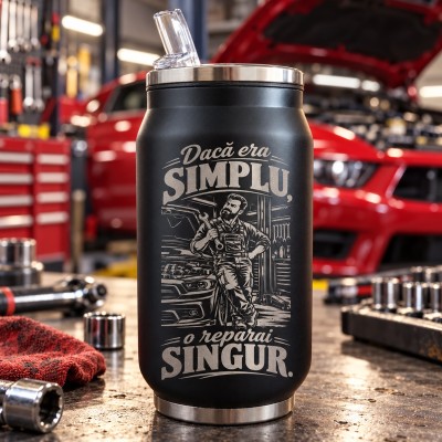 Cană termos 250ml „Dacă era simplu” | Cadou mecanic auto