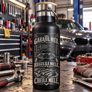 Termos gravat 500ml „Garajul meu” | Cadou mecanic auto
