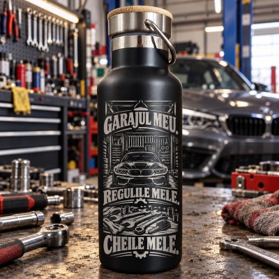 Termos gravat 500ml „Garajul meu” | Cadou mecanic auto