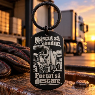 Breloc Gravat Inox Șofer TIR – Născut să Conduc | Giftopolis