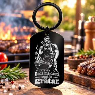 Breloc Gravat Inox „Dacă Mă Cauți, Sunt la Grătar” | Giftopolis