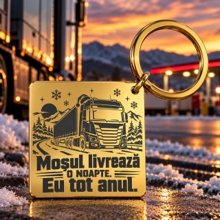 Breloc Inox Auriu Gravat Șofer TIR – Cadou Crăciun | Giftopolis