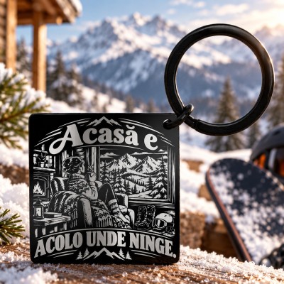 Breloc Gravat Inox Negru „Acasă e Acolo Unde Ninge” | Giftopolis