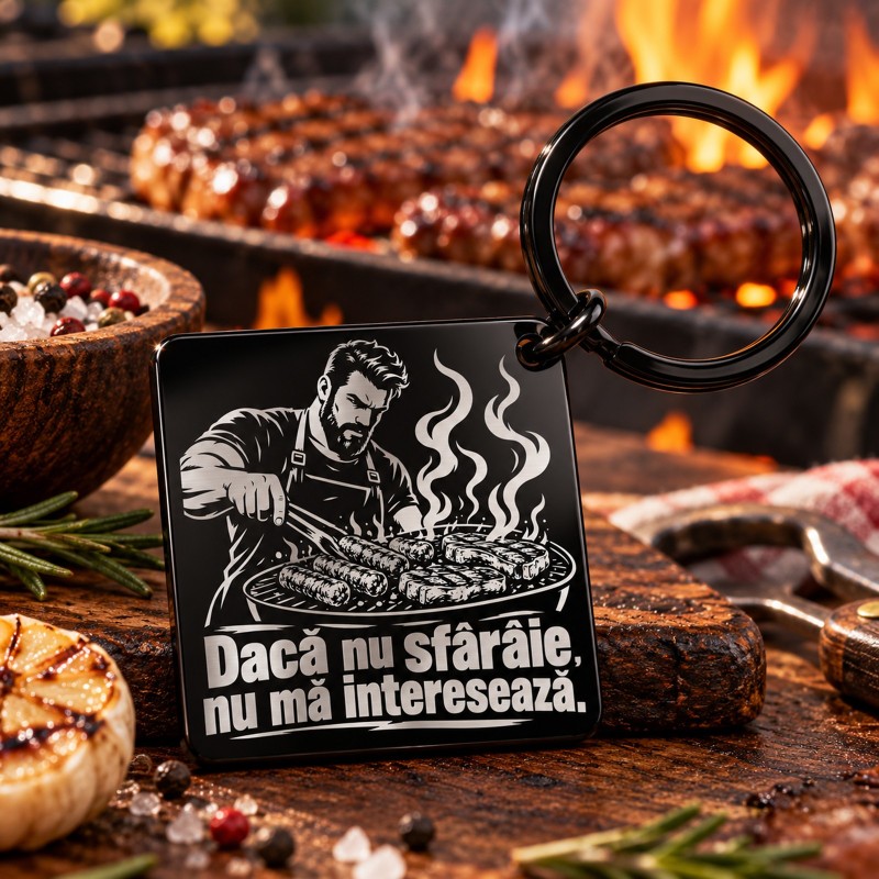 Breloc Gravat Inox Negru „Dacă Nu Sfârâie” | Giftopolis