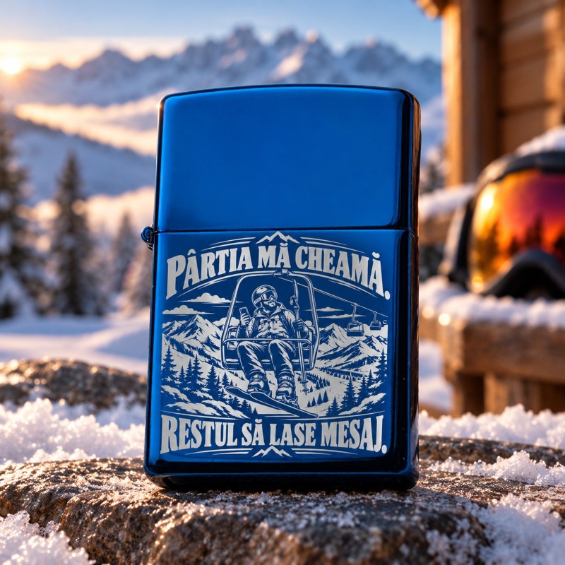 Brichetă Gravată Albastră „Pârtia Mă Cheamă” | Giftopolis