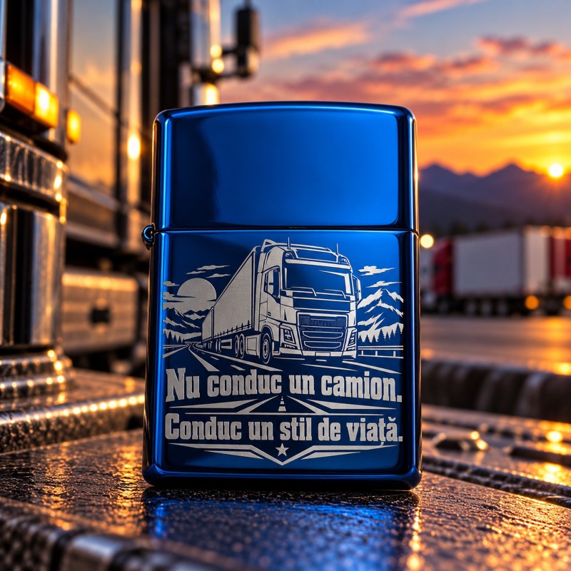 Brichetă Gravată Albastră Șofer TIR – Stil de Viață | Giftopolis