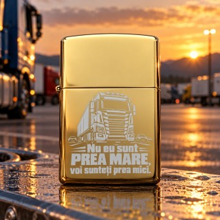 Brichetă Gravată Aurie Șofer TIR „Nu Eu Sunt Prea Mare” | Giftopolis
