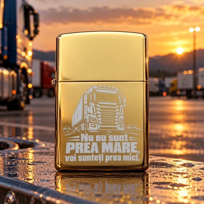 Brichetă Gravată Aurie Șofer TIR „Nu Eu Sunt Prea Mare” | Giftopolis