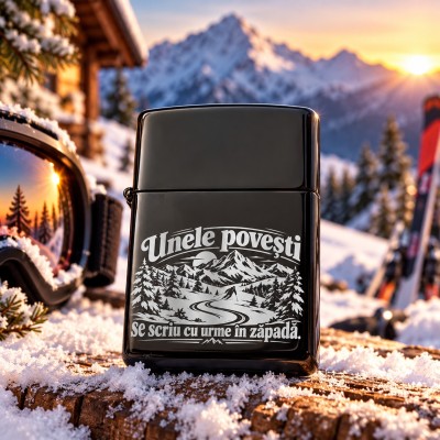 Brichetă Gravată Neagră „Urme în Zăpadă” | Giftopolis