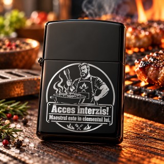 Brichetă Gravată Neagră „Acces Interzis” – Cadou BBQ | Giftopolis