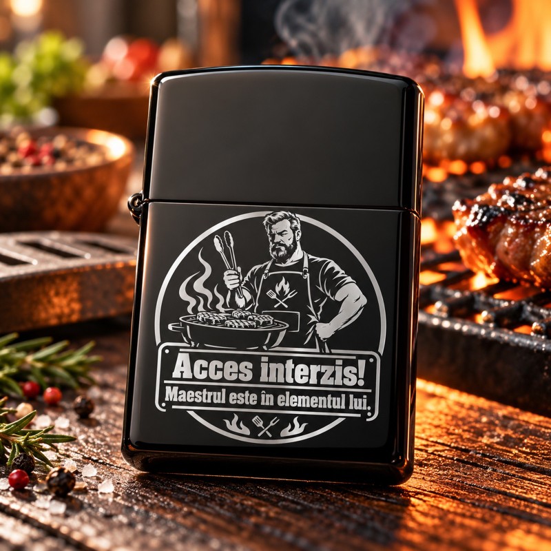 Brichetă Gravată Neagră „Acces Interzis” – Cadou BBQ | Giftopolis