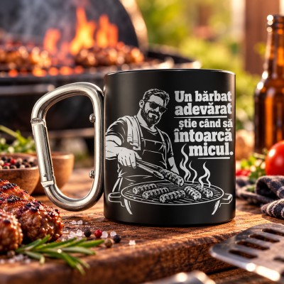 Cană Gravată Neagră 200 ml cu Carabinieră – Cadou BBQ | Giftopolis