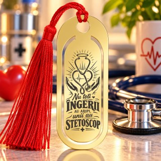 Semn de Carte Inox Gold Plated – Cadou Medic sau Asistentă | Giftopolis