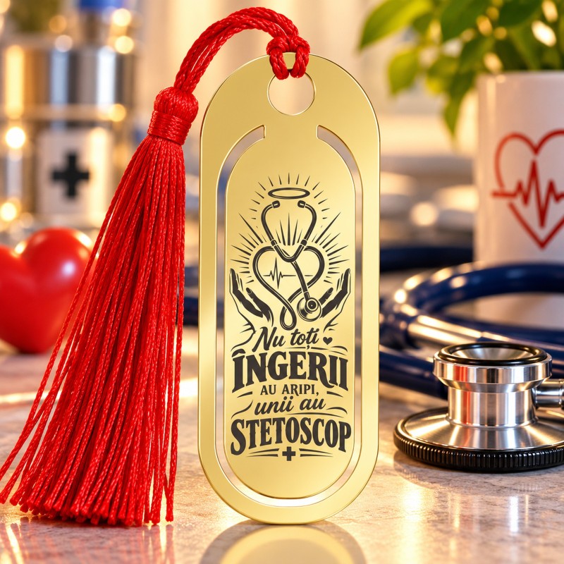 Semn de Carte Inox Gold Plated – Cadou Medic sau Asistentă | Giftopolis