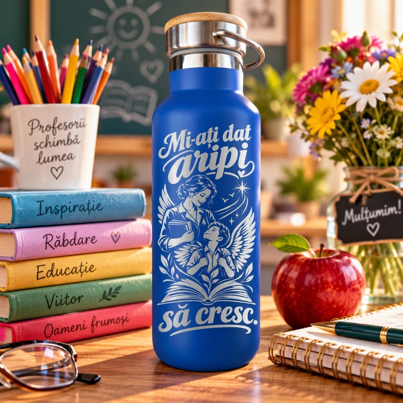 Termos Gravat Albastru 500 ml – Cadou pentru Profesoară | Giftopolis