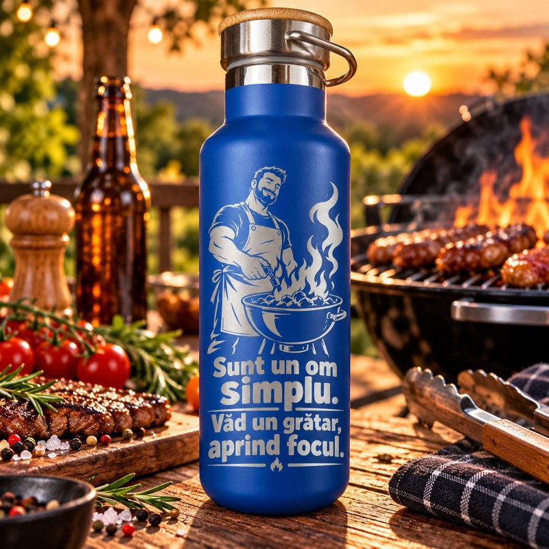                  Termos Gravat Albastru 500 ml „Văd un Grătar” | Giftopolis
               