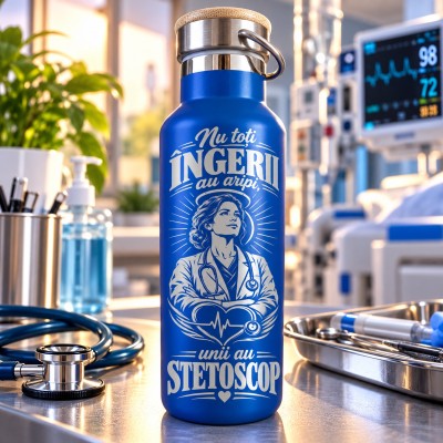 Termos Gravat Albastru 500 ml – Cadou Medic sau Asistentă | Giftopolis