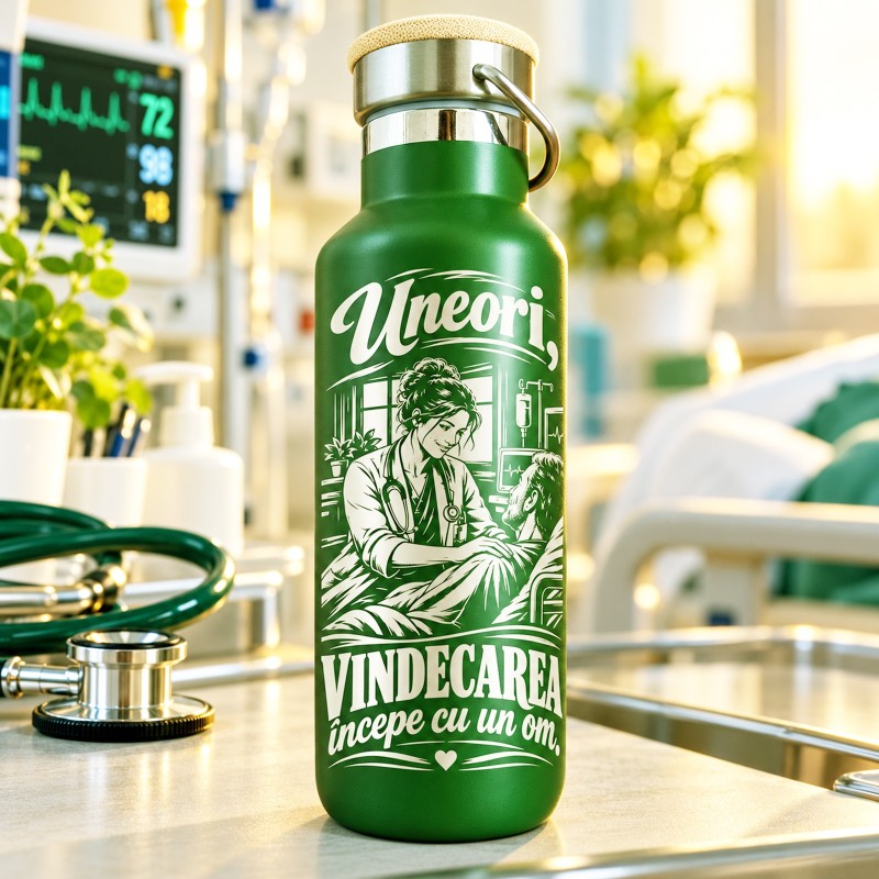 Termos Gravat Verde 500 ml – Cadou Medic sau Asistentă | Giftopolis