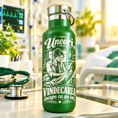 Termos Gravat Verde 500 ml – Cadou Medic sau Asistentă | Giftopolis