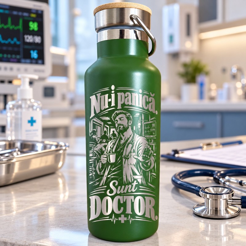                  Termos Gravat Verde 500 ml „Nu-i Panică. Sunt Doctor” | Giftopolis
               