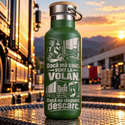 Termos Gravat Verde 500 ml „Sunt la Volan” – Șofer TIR | Giftopolis